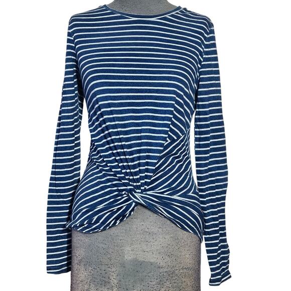 Blue Striped Gathered Front Tee Size XS - Picture 1 of 4